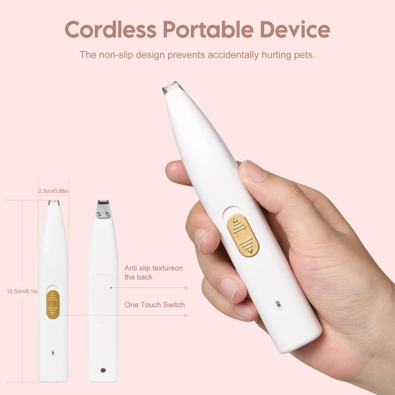 Dog Clippers for Grooming, Dog Paw Trimmer, Pet Paw Trimmer, Mini Trimmer for Dogs, Rechargeable, Low Noise for Trimming Dog Cat Hair Around Paws, Eyes, Ears, Face, Rump (White) White - PawsPlanet Australia