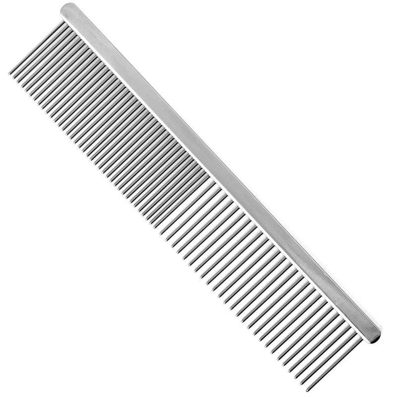 Jeffers Flat Back Pet Grooming Comb – Chrome Plated Steel Comb with Fine & Coarse Teeth for Dogs, Cats, Puppies – Detangling, Deshedding, Dematting Tool for Long or Short Hair - 7.5" L, 1-1/4" teeth 7.5"L - PawsPlanet Australia
