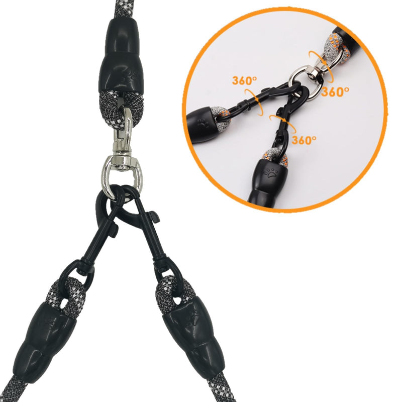 Heavy Two Way Dog Leash,2 Dog Leash Reflective,Detachable 360° Swivel No Tangle,with Soft Padded Handle, for Walking and Training Two Small Medium Large Dog Walking (S/8-45 ibs) S/8-45 ibs Black - PawsPlanet Australia