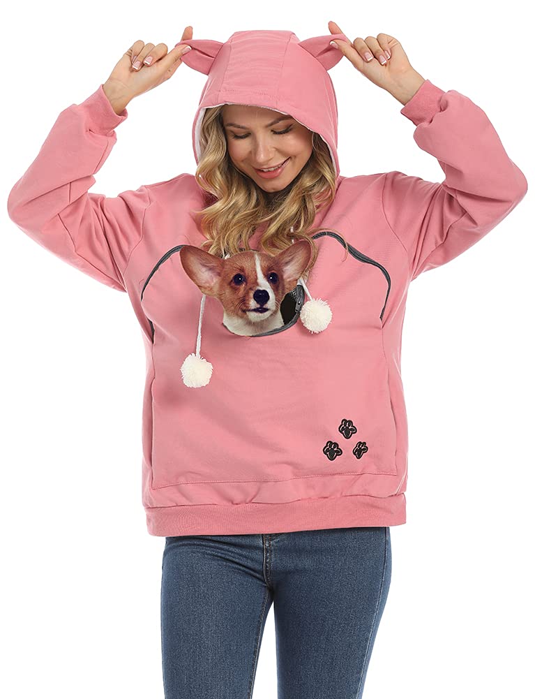 Women Pet Carrier Sweatshirt Puppy Kitten Holding Hoodies Long Sleeve Pouch Tops X-Large-XX-Large Red - PawsPlanet Australia