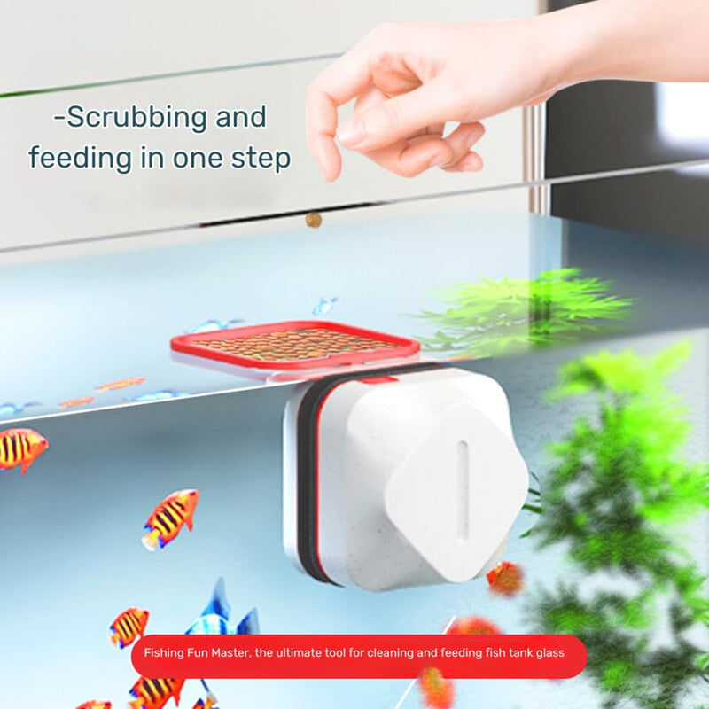 Magnetic Fish Tank 2-in-1 Clean Brush & Feeding Ring Eco Care Kit Aquarium Dirt Remover for Small Glass - PawsPlanet Australia