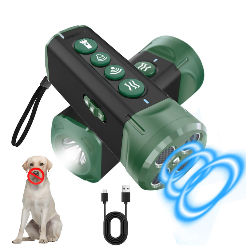 BOKKY 6-in-1 Anti Barking Device for Dogs with 3X Sonic Emitters Convertible Waterproof Dog Bark Deterrent of 4 Ultrasonic Heads Up to 32FT Long - Safe for Dogs Training - Indoor & Outdoor Deep Green