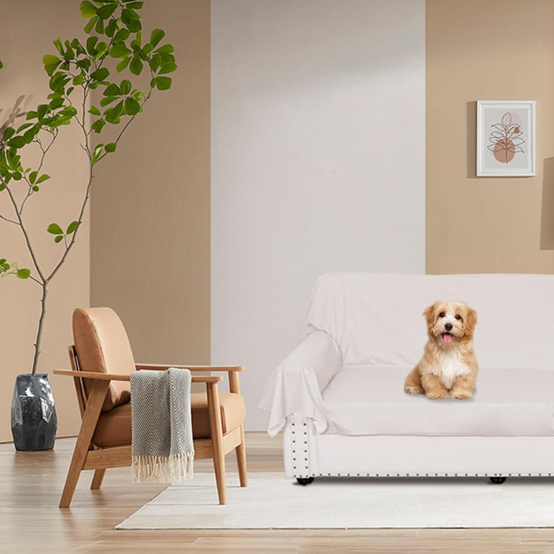 DUJUIKE Waterproof Bed Cover for Dog and Cats,Pet Hair Resistant Bed Sheet Cover, Protective Bed Liner Cover with 100% Waterproof Breathable Thin Fabric (Cal King/King 98 * 90 inch, White) Cal King/King 98*90 inch - PawsPlanet Australia