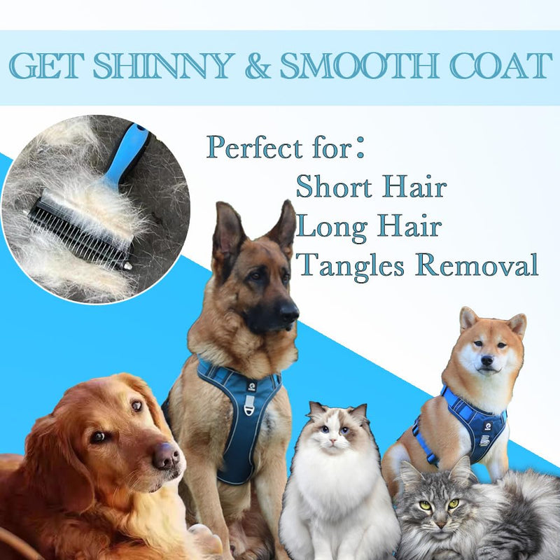 2-in-1 Dog Brush for Shedding & Deshedding – Flea Comb & Undercoat Rake Grooming Tool for Long & Short Haired Dogs – Includes Pet Grooming Glove for Shedding and Flea Removal - PawsPlanet Australia