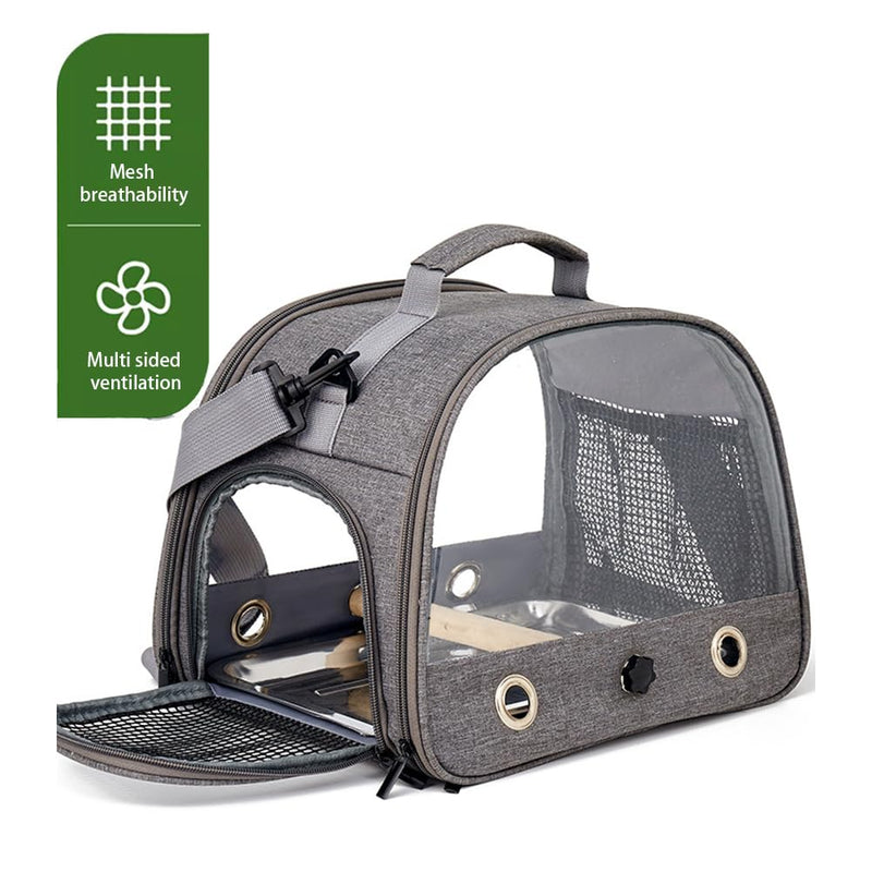 Bird Travel Carrier with Stainless Steel Tray,Lightweight Breathable Parrot Cage with Removable Wooden Stand Stick and Long Shoulder Strap,Bird Cages for Parakeets Budgie grey 33*26*24CM - PawsPlanet Australia