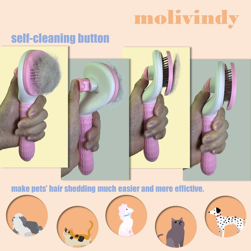 Self Cleaning Slicker Brush,Dog Brush with Massage Particles,Removes Loose hair & Tangles,Skin Friendly & Promote Circulation-pink 1 - PawsPlanet Australia