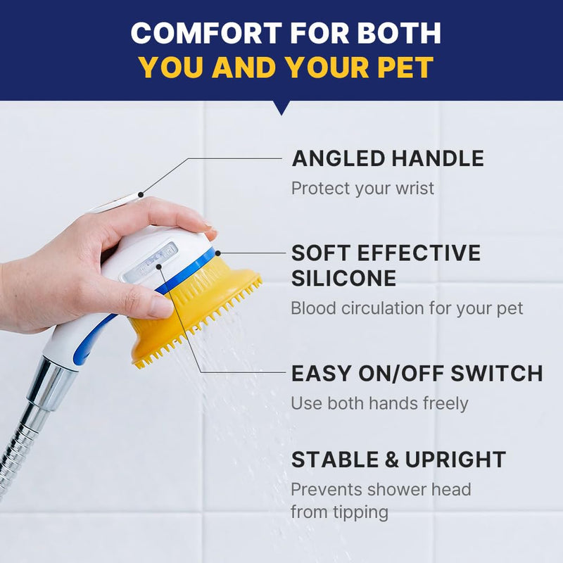 [PETHROOM] Pet Relaxing Grooming Brush Scrubber Shower Wash Head Attachment for Dogs and Cats Spa Washing and Bathing | Dog Cat Hair Deshedding Splash Shield | Massage Rubber Bath Tool - PawsPlanet Australia