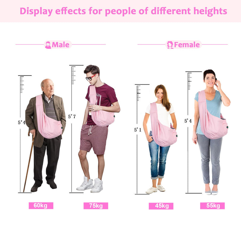 OWNPETS Pink Pet Sling Carrier, Pet Sling Carrier Bag Safe,Fit 10~15lb Cats&Dogs, Comfortable, Adjustable, Perfect for Daily Walk, Outdoor Activity and Weekend Adventure - PawsPlanet Australia