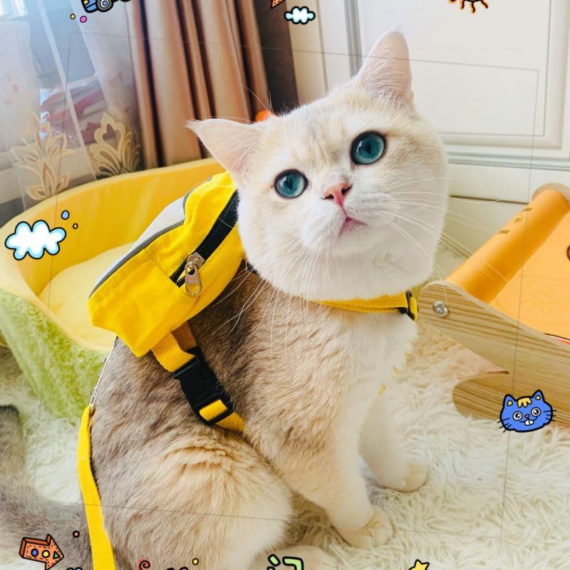 Dog Harness Backpack Cute Small Dog Vest Harness and Leash Set Plaid Soft Mesh Dog Harness with Adjustable Travel Food Back Pack Carrier Bags for Puppy Small Tiny Medium Large Dogs (Yellow, Medium) Yellow - PawsPlanet Australia