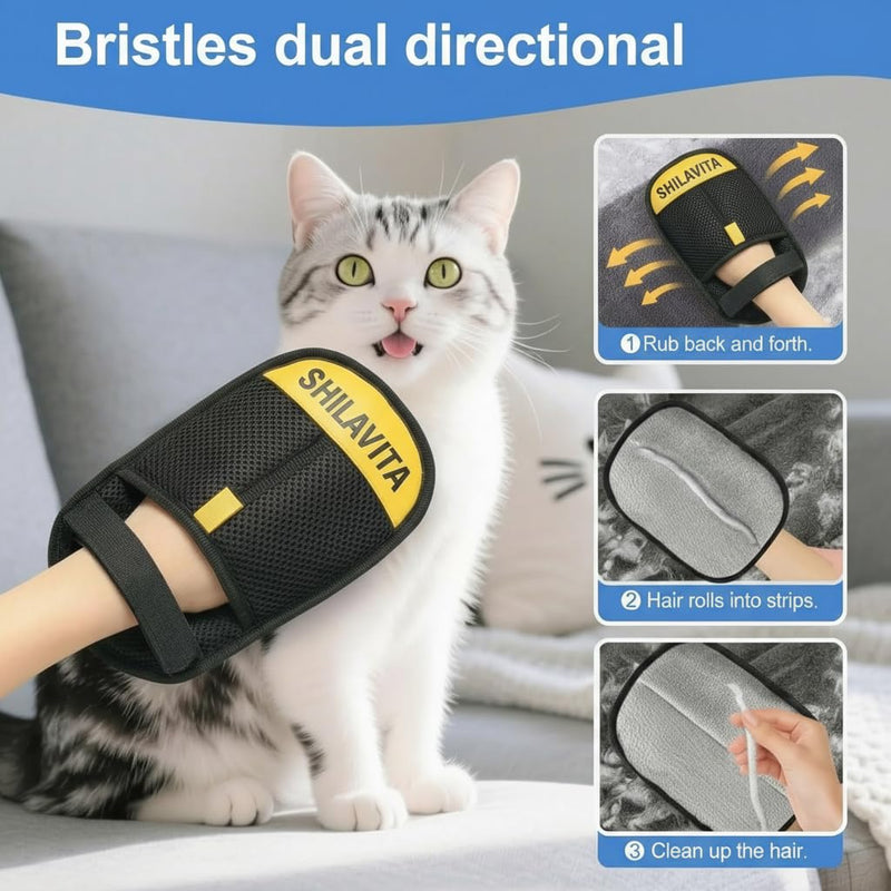 2 Pcs Pet Hair Removal Glove for Dogs and Cats, Reusable Electrostatic Grooming Gloves, Dog and Cat Fur Remover Gloves for Couch, Carpet, Clothing, Car Seats, Bedding