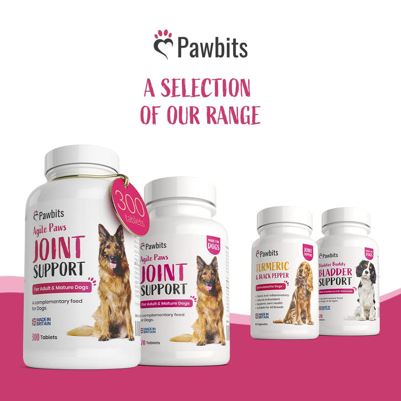 Pawbits 300 Adult Senior Dog Hip & Joint Supplements for Older Mature Dogs. High Strength Green Lipped Mussel Supplement for Elderly Dogs with Stiff Joints - Glucosamine, Vitamin C & E - PawsPlanet Australia