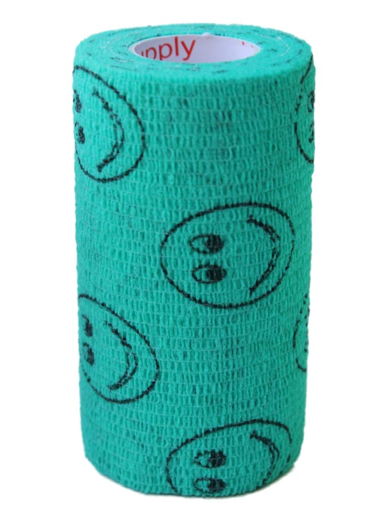 4 Inch Self Adhesive Medical Bandage Wrap Sport (Purple, Yellow, Black and Smiles on Yellow, Pink, Green) (6 Pack) Strong Elastic Self Adherent Flex Rolls for Wrist Ankle Knee Sprains and Swelling Assorted 1 4 Inch (Pack of 6) - PawsPlanet Australia