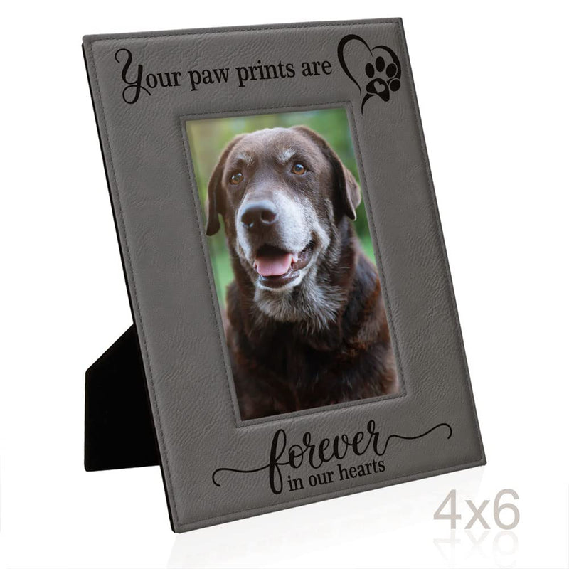 KATE POSH - Your Paw Prints are Forever in our Hearts. Engraved Leather Picture Frame. Memorial Pet Gift, Loss of Dog and Cat, Pet sympathy gift, In memory of (4" x 6" Vertical) 4" x 6" Vertical - PawsPlanet Australia
