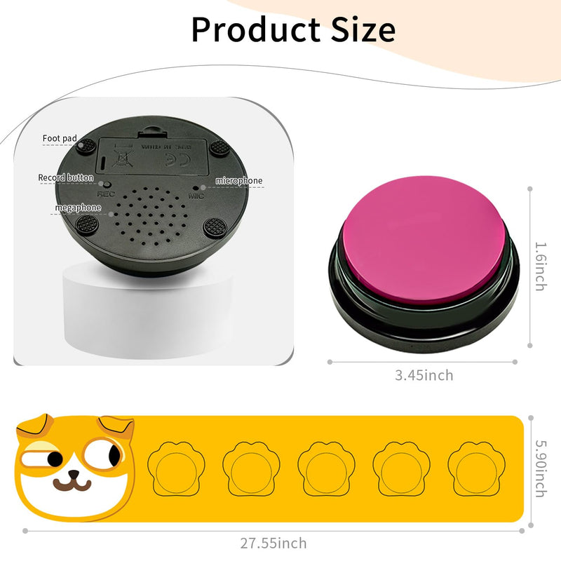 RIBOSY Dog Buttons for Communication, 5 Pcs Dog Speech Training Buzzers with Non-Slip Rubber Pad and 50 Stickers, 30 Seconds Voice Recording Button for Pet to Voice What They Want - PawsPlanet Australia