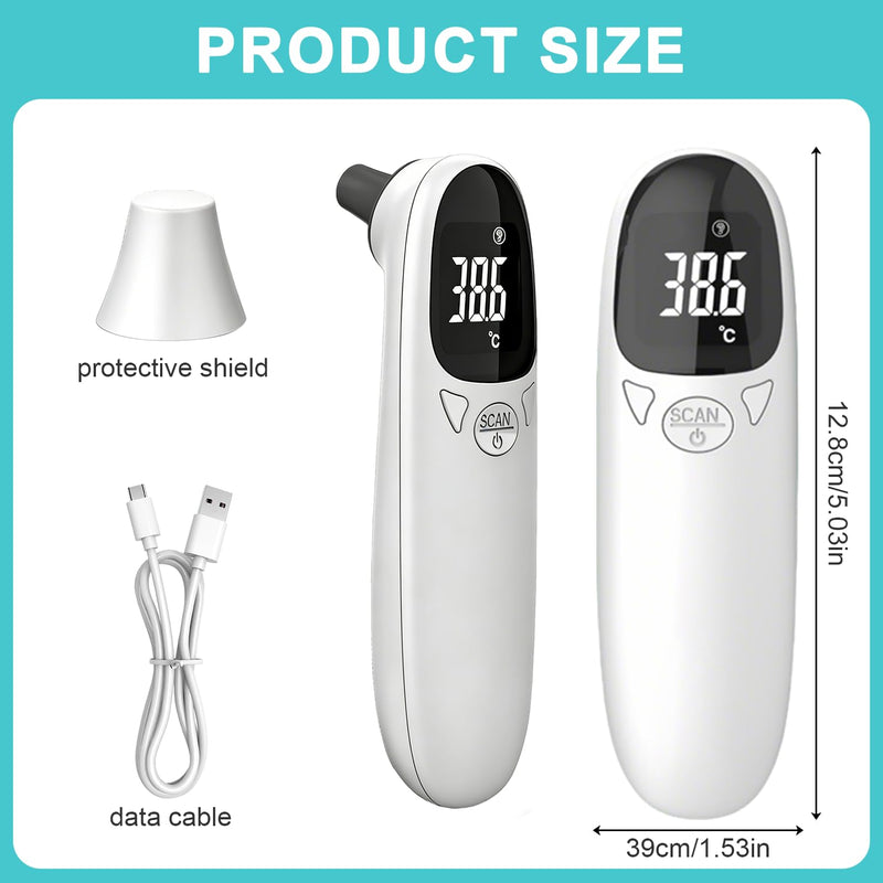 Ear Thermometer Dog, Fever Thermometer Ear Dog with LED Display, Digital Pet Thermometer for Dogs and Cats, 12.8 x 3.9 cm Portable Ear Thermometer for Cats, Dogs, Cows, Ferd (White)