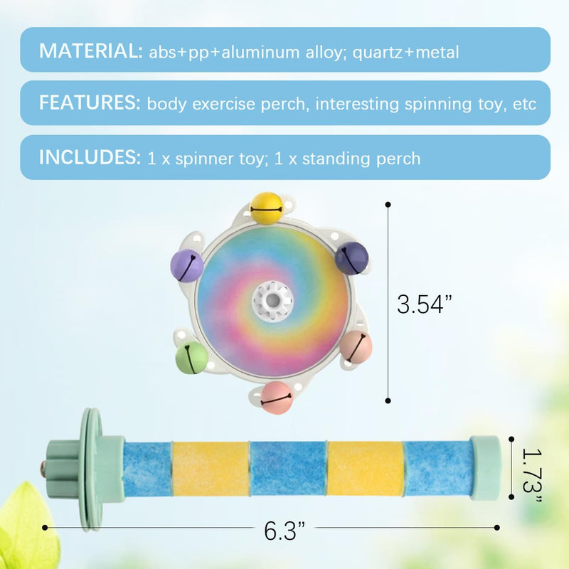 La La Pet Spinning Parrot Wheel with Bells 360°Rotating Parakeet Roller Toy Rough-Surfaced Perch Stand Bird Enrichment Toys for Macaw Budgies Cockatiels Lovebirds Conures - PawsPlanet Australia