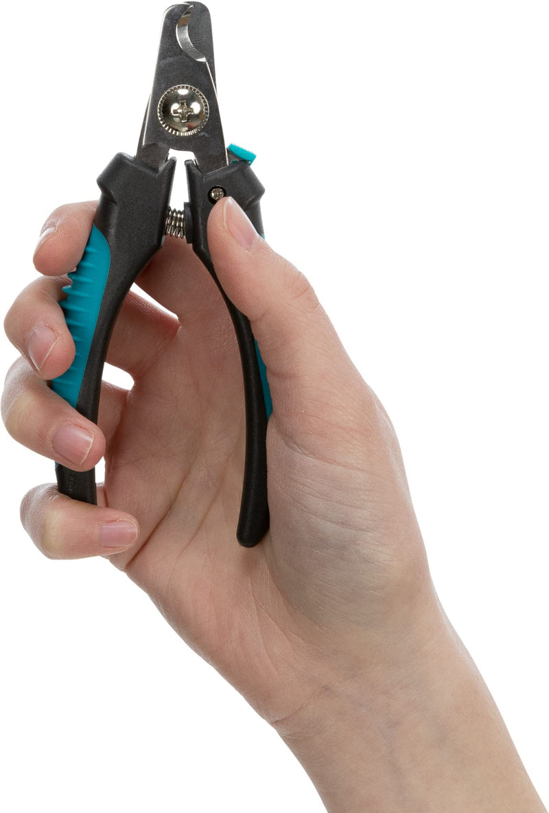 TRIXIE claw scissors for small dogs, cats, small animals and birds - with safety lock - limitation prevents strong shortening - stainless steel - rubberised plastic handle - blue/black - 12 cm - 2367 - PawsPlanet Australia