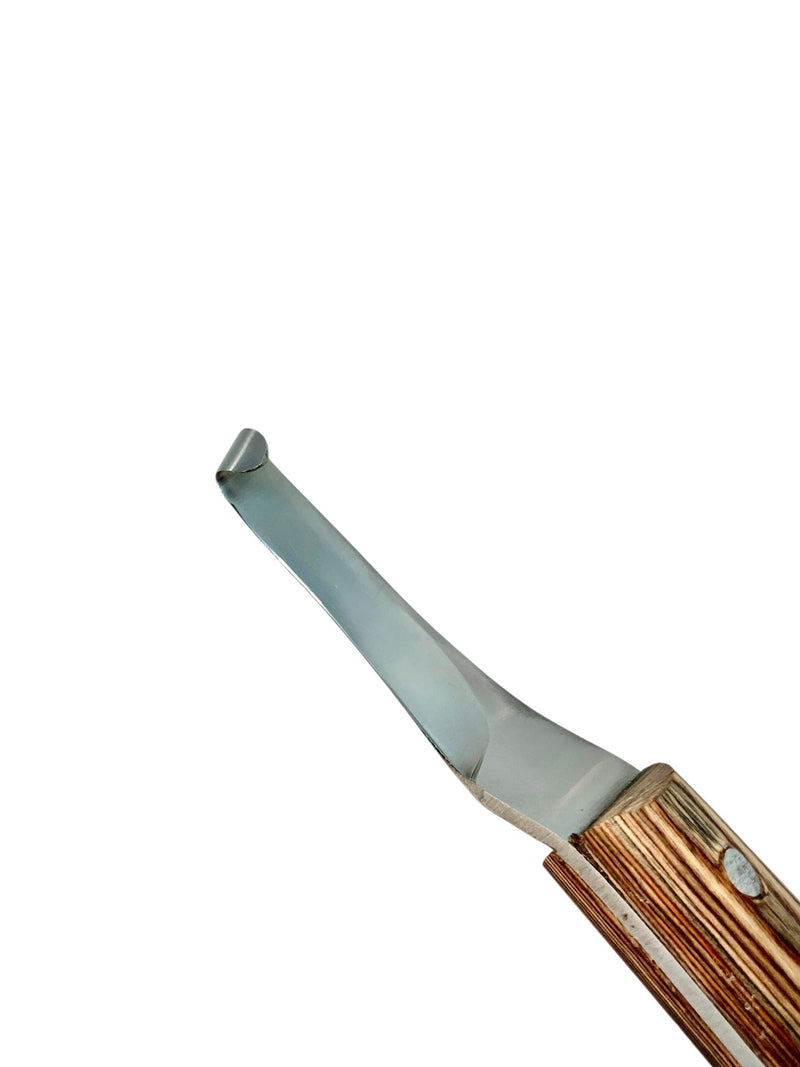 Curved Blade Hoof Knife, J2 420 Magnetic Stainless Steel, Right-Hand, Ergonomic Wooden Handle, Professional Farrier Trimming Tool