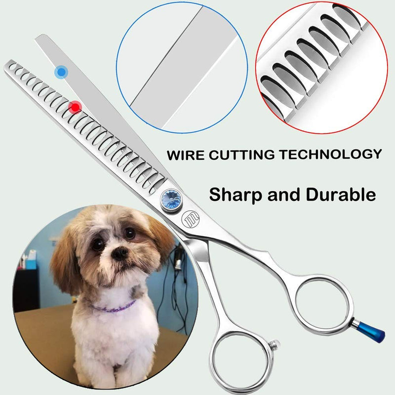 Moontay Professional Dog Grooming Straight, Curved, Thinning/Blending/Chunking Scissors Kit, JP-440C Stainless Steel Pet Cat Hair Cutting/Trimming Shears, Silver (7.5" (24-Tooth)) 7.5" (24-Tooth) - PawsPlanet Australia