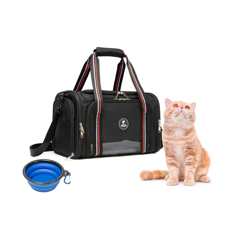 CAGA Soft-Sided Pet Carrier - Ventilated Foldable & Collapsible Under Seat Travel Kennel with Pockets for Small to Medium Dogs & Cats up to 15 lbs (Black) - PawsPlanet Australia