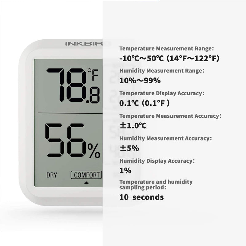 Inkbird IndoorI Thermometer Hygrometer, Max & Min Records for Reptiles, TH-20 Digital Room Thermometer Humidity Gauge with Temperature and Humidity Monitor for Guitar Ukulele Fridge - PawsPlanet Australia