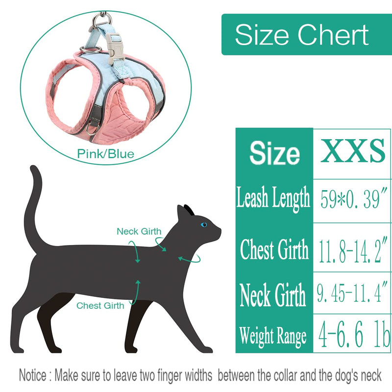 ORIA Pet Harness, Dog Harness, Cat Harness and Leash Set, Breathable Pet Vest, Reflective Strips Jacket for Small Kitten, Puppy, Rabbit, Pink and Blue, 4.4 to 6.6lb XX-Small - PawsPlanet Australia