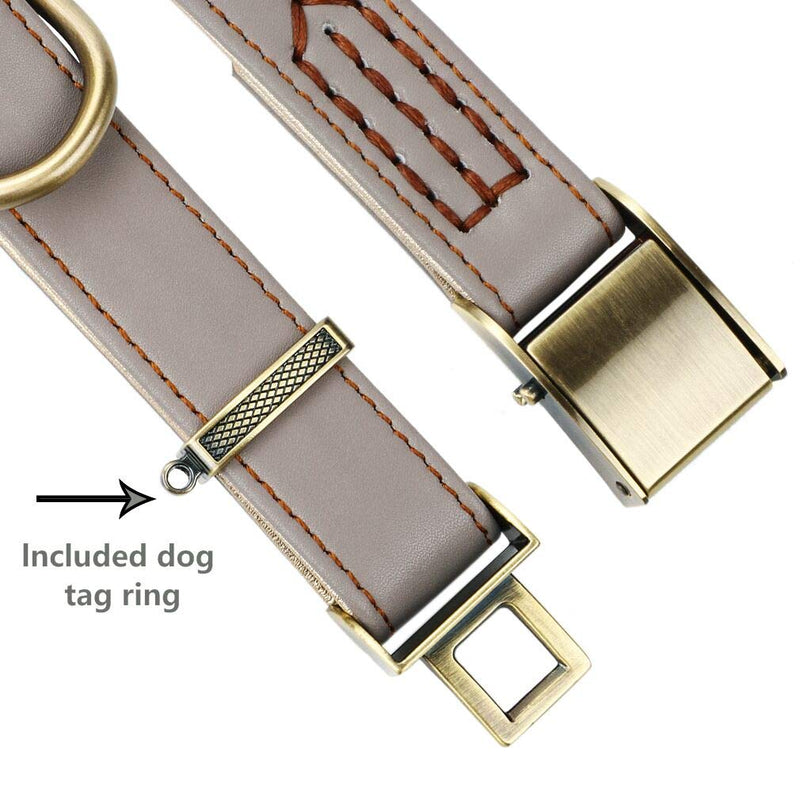 chede Basic Classic Luxury Padded Leather Dog Collar,The Seatbelt Buckle,for Large Medium Small Pets (M, Khaki) M-0.8"×(12"-15") - PawsPlanet Australia