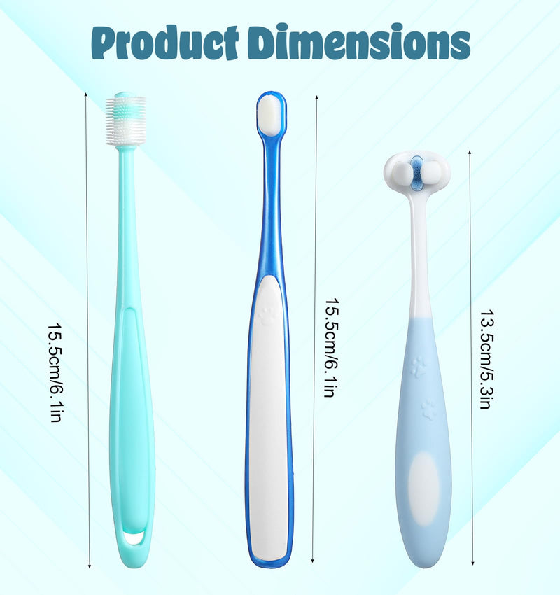 3 Pack Small Dog Toothbrushes, 360°Ultra Soft Silicone Bristle Toothbrush for Puppies & Kittens, Tiny Pet Dental Care Brush for Small Breeds (3 Shapes)
