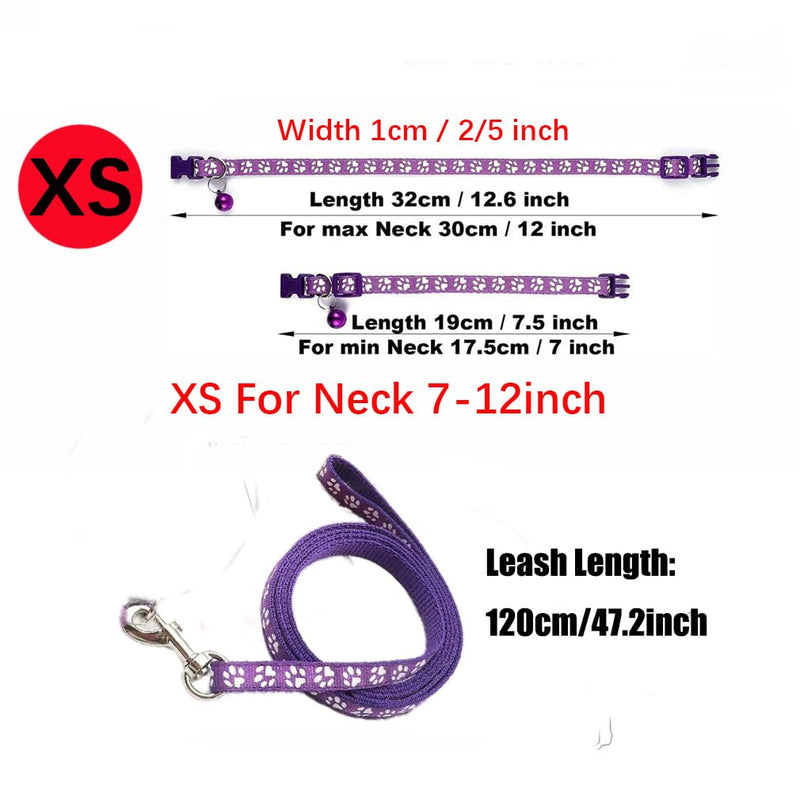 Cat Collars with Bell Leash Set, Nylon Basic Reflective Puppy Collar Boy Girls Paw Print for XXS Xs Small Dog Kitten Pet Animal Tiny,Grey grey Neck 7-12" - PawsPlanet Australia