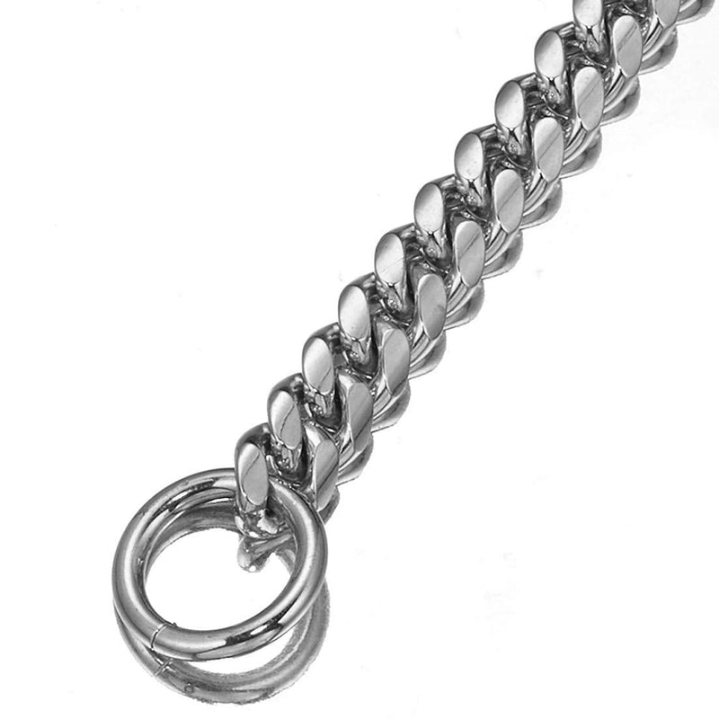 Aiyidi Heavy Duty Pet Collar, Wide 12/15/18mm Silver Dog Chain, Cuban Curb Link Dog Collar, Strong Stainless Steel Metal Chain for Dog - Shepherd Dog, Labrador, Rottweiler, Bulldog 15mm Wide 26inches - PawsPlanet Australia