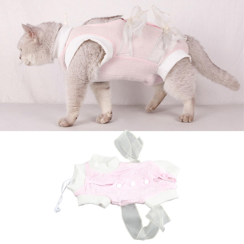 Acouto Cat Recovery Suit for Licking, Breathable Gauze Cotton Cat Recovery Bandage Suit for Postoperative Surgery (S) S