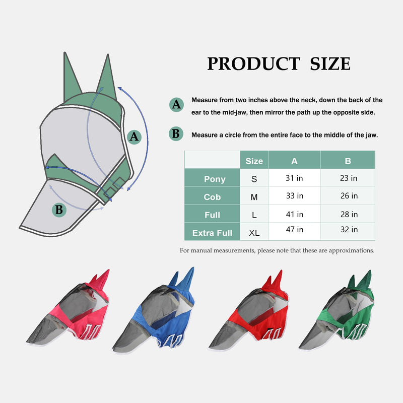 Fly Masks for Horses with Ears and Nose Cover - Comfortable Horse Fly mask with Ears for UV Protection & Sun Shield – Soft Lightweight- Breathable Horse mask(Rose red, (Cob) Medium)