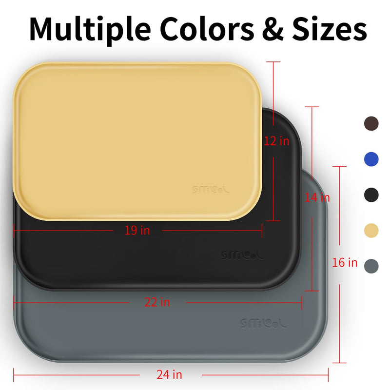Silicone Pet Feeding Mat with Raised Edge, Dog Cat Bowl Mats for Food and Water, Pet Placemat for Floors Waterproof, 19” x 12” x 0.7” Grey 19 x 12 x 0.7 inch - PawsPlanet Australia