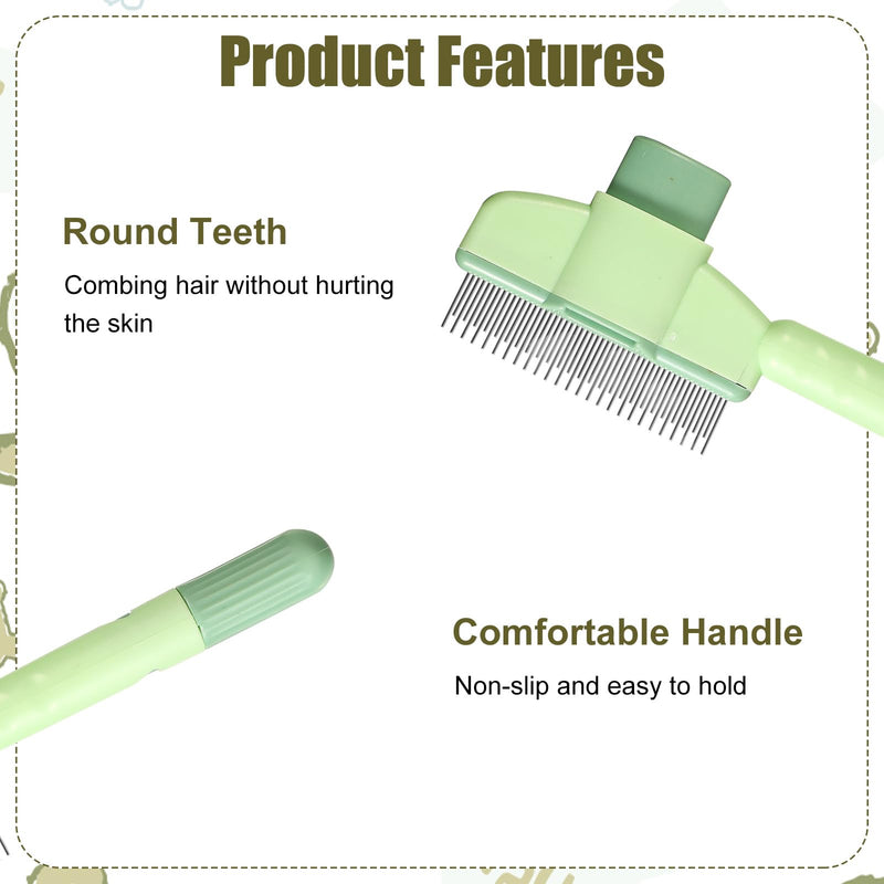 Pet Hair Clean Comb, Cat Hair Brush with Release Button Deshedding Cat Grooming Brush for Short & Long Hair Pet Dog Cleaning Loose & Knots Fur Cat Grooming Supplies(Green) - PawsPlanet Australia
