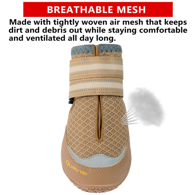 QUMY 4PCS Dog Boots for Large Dogs, Medium Dog Shoes & Paw Protectors for Hot Pavement, Summer Heat Protection, Mesh Breathable Nonslip Dog Booties for Hardfloors, Walking Running Hiking Khaki Size 6 Size 6: 2.6''x3.0''(W*L) for 52-65 lbs - PawsPlanet Australia