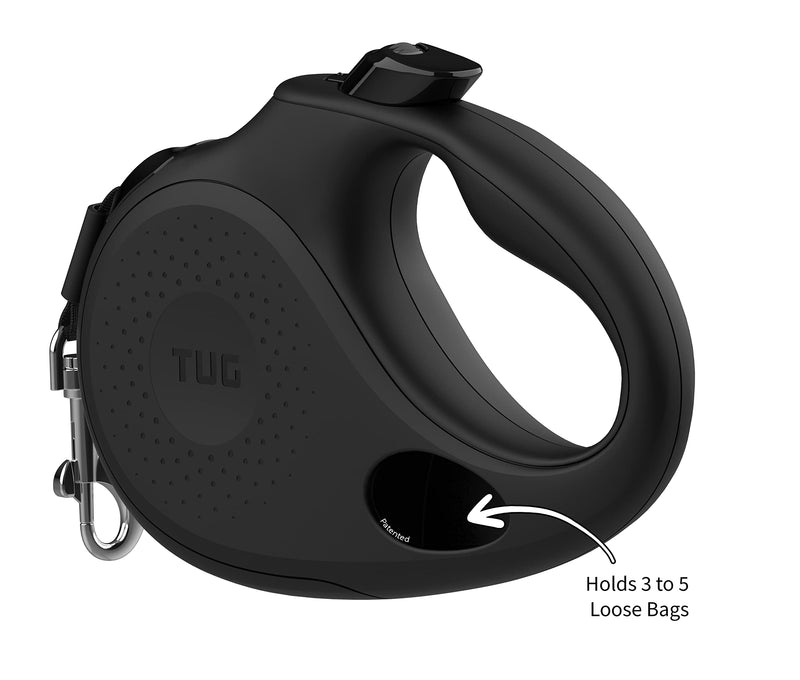 TUG Oval 360° Tangle-Free Retractable Dog Leash | Flashlight Included | Integrated Waste Bag Dispenser Pocket (Medium, Black) Medium Black + Flashlight - PawsPlanet Australia