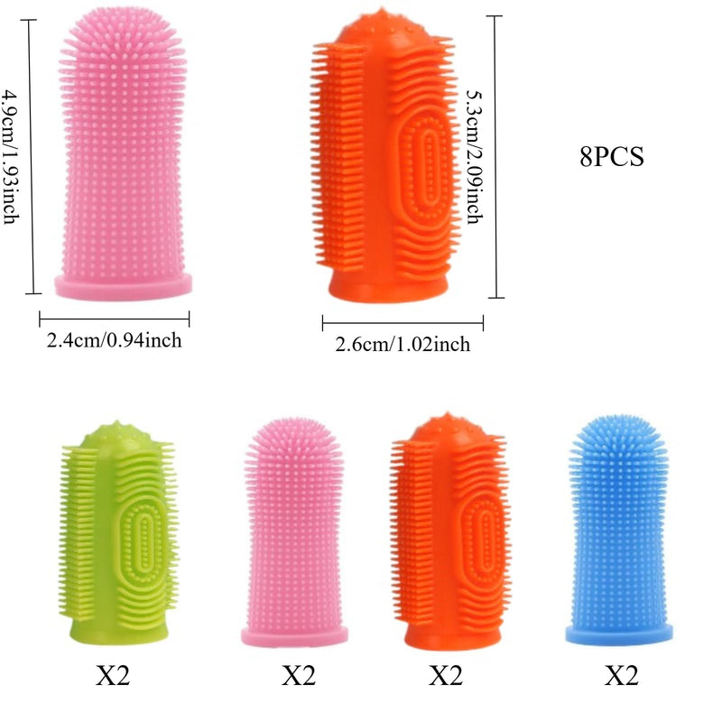 8pcs Finger Toothbrush, 360º Toothbrush Finger, Silicone Pet Teeth Cleaning Toothbrush Set Suitable for Dogs and Cats Dog Dental Plaque Dog Teeth Cleaning Care (Two Types)