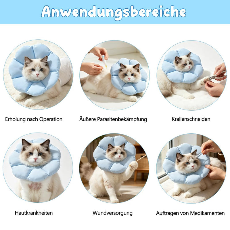 Cat Collar Size M, Large Diameter Cat Collar, Adjustable Lick Protection Cat, Soft Collar for Cats Small Dogs After Surgery, Elizabethan Collar, Blue Blue Ball Orange-2