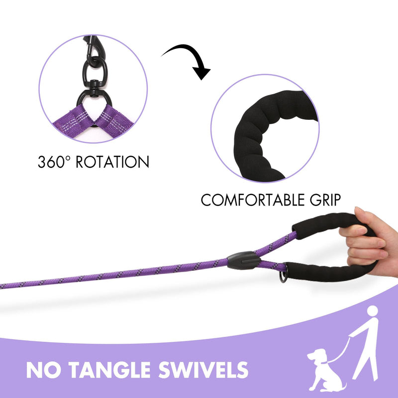 BAOBOTE Double Dog Leash,Dual Dog Leash with Shock Absorbing Bungee Reflective for Two Dogs 360 Swivel No Tangle (Purple) Purple - PawsPlanet Australia
