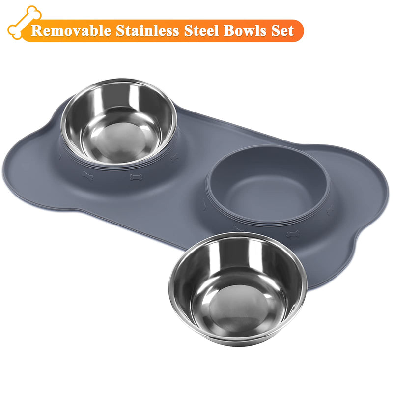 VIVAGLORY Dog Bowls, Dog Food Bowls, Stainless Steel Cat Puppy Water Bowls with Non Spill Skid Resistant Silicone Mat, Small, Gray 6½ oz ea.