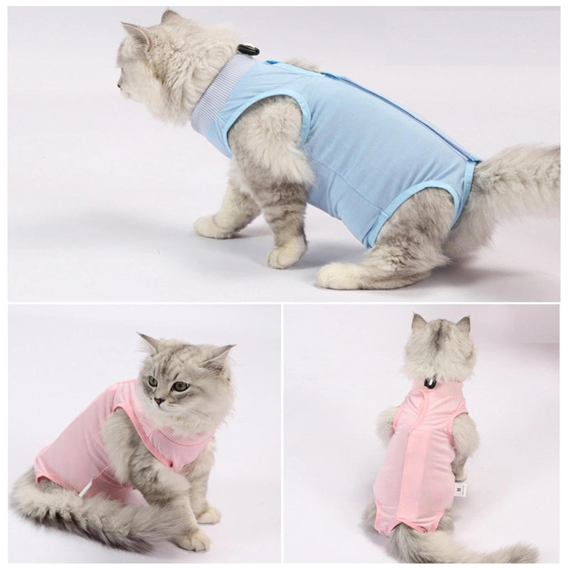 2PCS Cat Recovery Suit for After Surgery, Breathable Anti-Lick Cat Onesie Bodysuit, Soft Spay Surgical Recovery Clothes for Cats Kittens, E-Collar & Cone Alternative (Pink Blue, M)