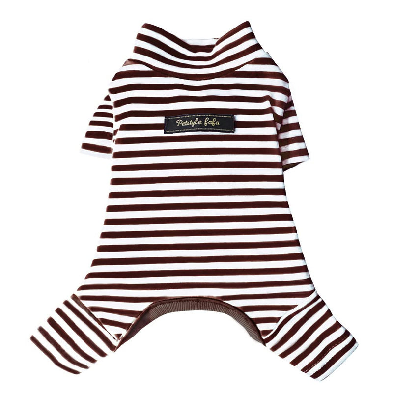 Hdwk&Hped Soft Cotton Dog Pajamas for All Seasons, Striped Pet Bottoming Jumpsuit for Small Dog Cat Puppy (#2, Striped Style - Brown) #2
