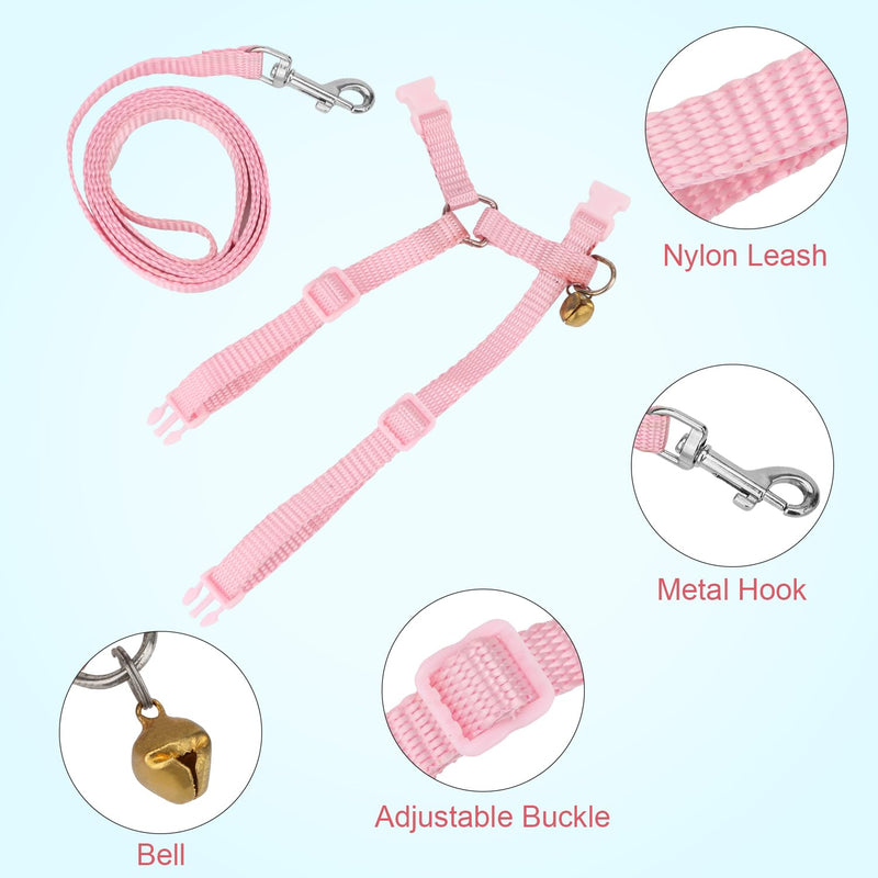 Hypeety Rabbit Bunny Harness with Leash Adjustable Soft Nylon Harness Rabbit Vest Lead Pink Blue Lead Leash All Season for Small Animals (Pink)
