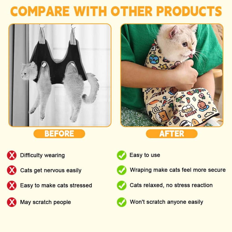 Cat Grooming Wrap, Self-Adherent Soft Cat Blanket to Wrap, Nail Clipping, Anti-Bite, Anti-Scratch, Anti-Escape Calming Wrap (Cute Prints, 3-6 lbs) Cute Prints - PawsPlanet Australia