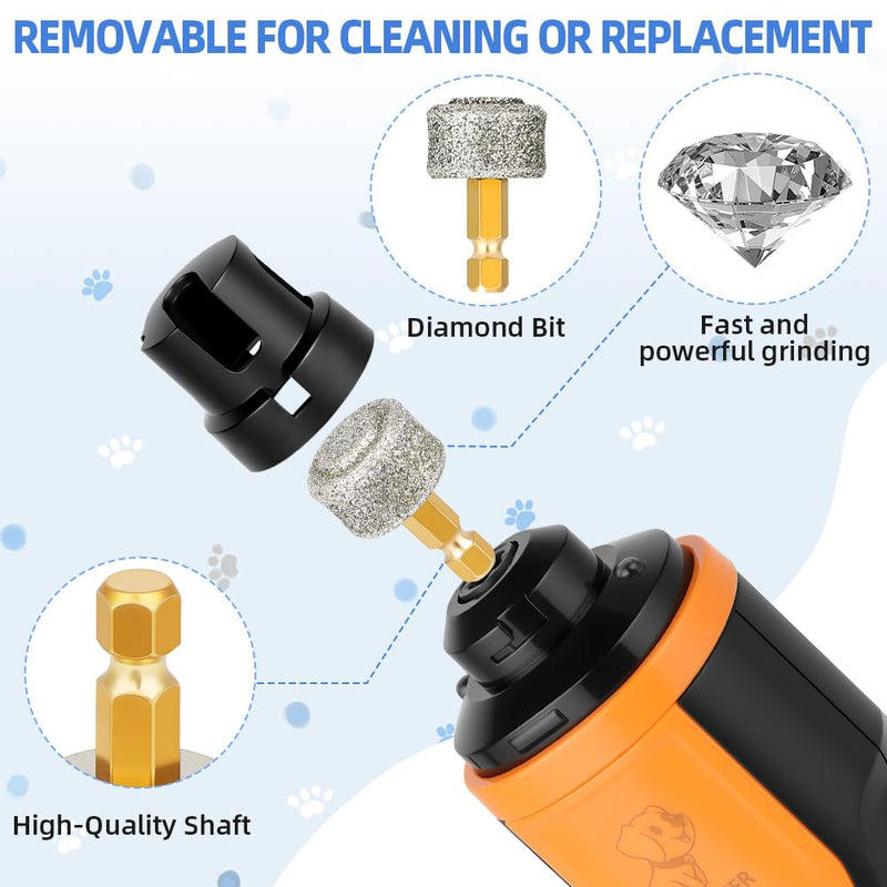 Dog Nail Grinders Upgraded Super Silent Cat Claw Nail Clippers 3-Speed Electric Pet Electric Nail File Nail Scissors Nail Trimmer File with 2 LED Lights for Small to Large Dogs(Black Orange) Pet Nail Filer-m9-black Orange