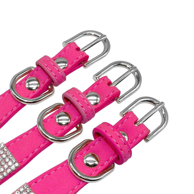 Cute Dazzling Sparkling Elegant Fancy Soft Suede Leather Bling Rhinestone Crystal Jeweled Pet Cat Dog Puppy Collar Dog Leash Combo Set (M(Neck 12.5-15"), Pink) M(Neck 12.5-15")