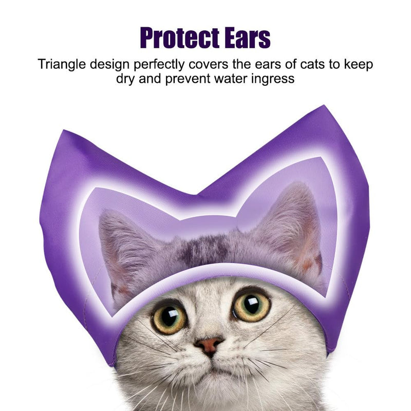 Waterproof Bath Cap for Cats and Small Dogs - Shower Cap with Ear Protection for Bathing, Care and Rain purple