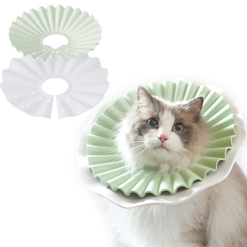 2 Pieces Soft Cat Cone Collar– Adjustable Lightweight Recovery E-Collar to Stop Licking, Scratching & Biting After Surgery, Comfortable Wound Healing Cone Alternative (Green, L) Green L（Circumference:7.5-10 IN）
