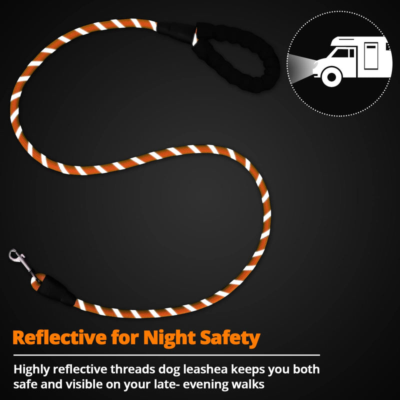 Rope Dog Leash 4 FT: Heavy Duty Leashes with Swivel Lockable Hook Reflective Threads Bungee and Padded Handle - Dog Lead for Large Small Medium Dogs Outside Walking Hiking Orange 4ft*1/2'' - PawsPlanet Australia