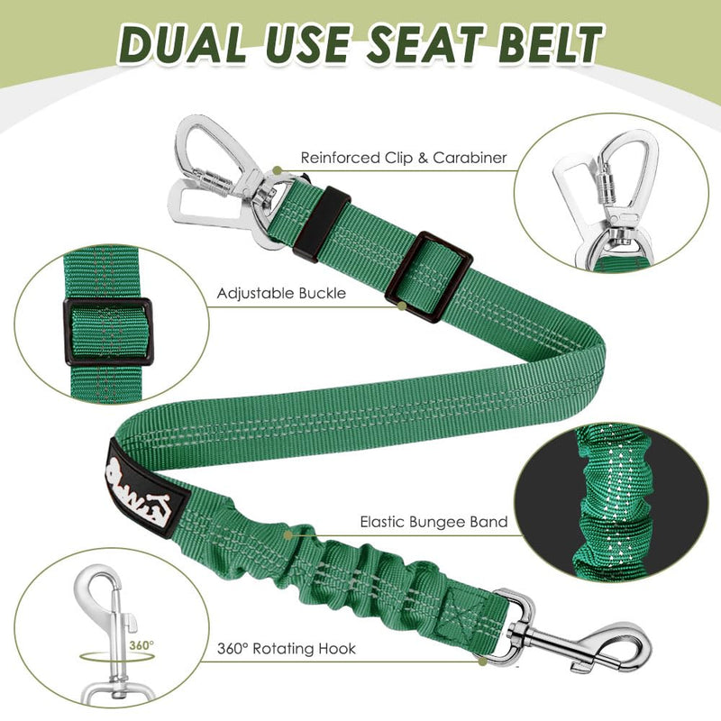 Lukovee Dog Seat Belt for Car, Adjustable Dog Car Harness for Large Medium Small Dogs, Soft Padded & Breathable Mesh Dog Seatbelt with Car Strap and Carabiner (Green,L) ·Green - PawsPlanet Australia